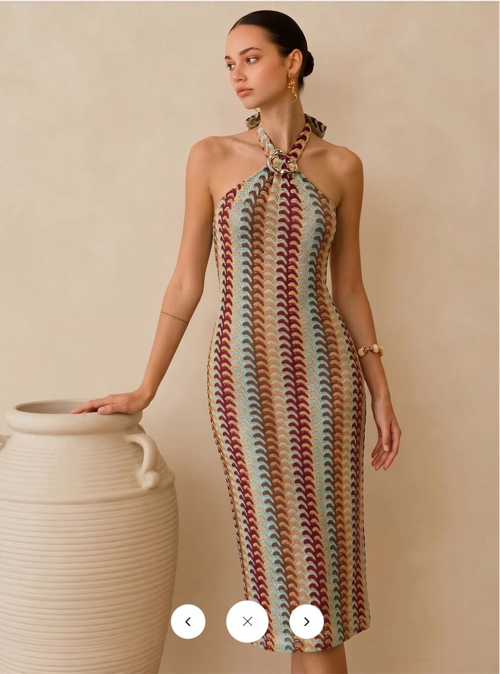 NWT Commense Multicolor Striped Knit Halter Midi Dress Sz L